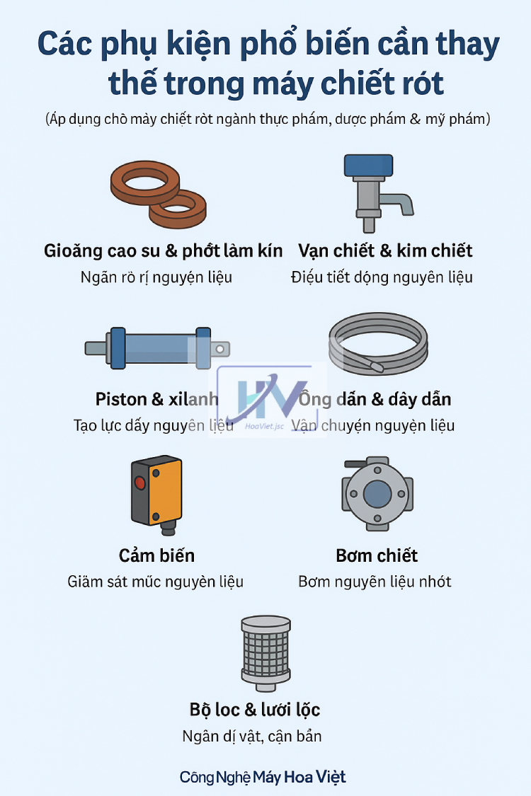 phụ kiện cần thay thế trong máy chiết rót