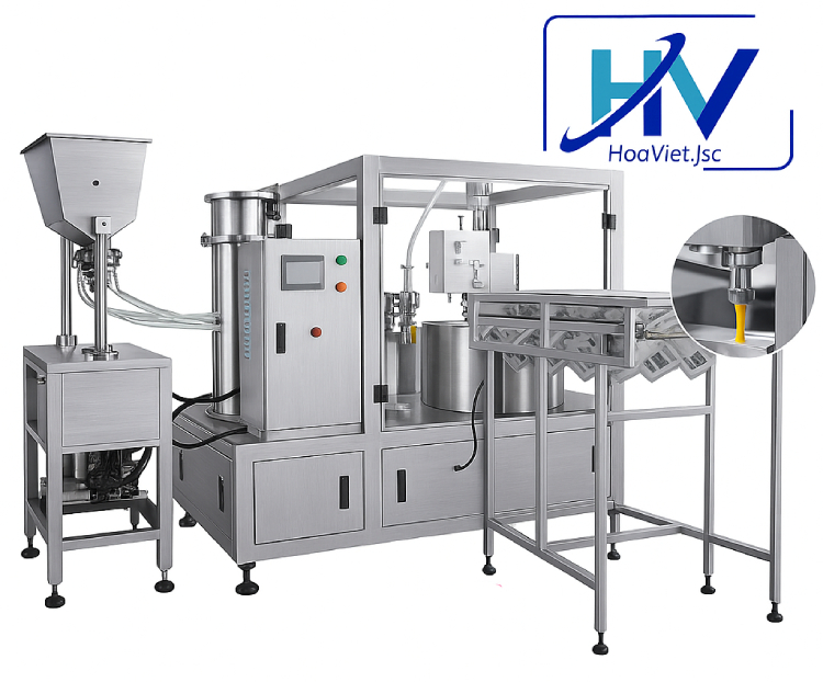 Máy chiết rót thực phẩm dạng đặc với đầu chiết chống sánh