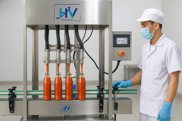 Dây chuyền sản xuất tương ớt công nghiệp từ A-Z máy chiết rót tự động